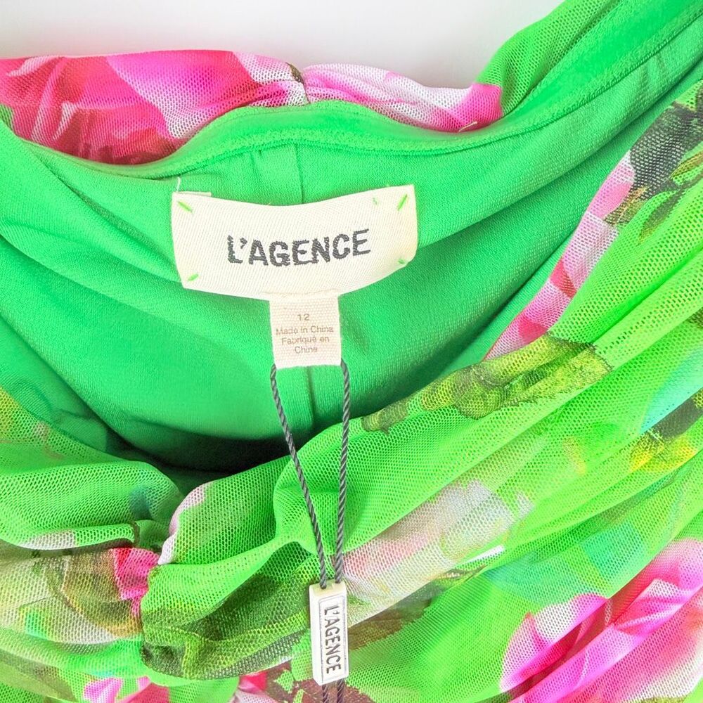 NWT L'Agence Caprice Midi Dress - Green Multi Large Santa Fe Rose / 12 - Picture 6 of 9